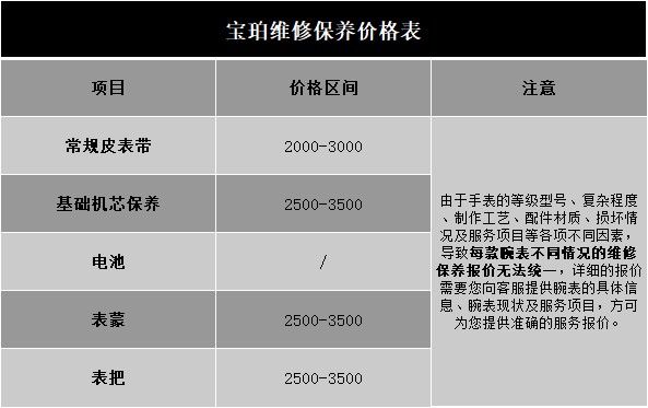 北京宝珀保养费用（宝珀保养价格表）